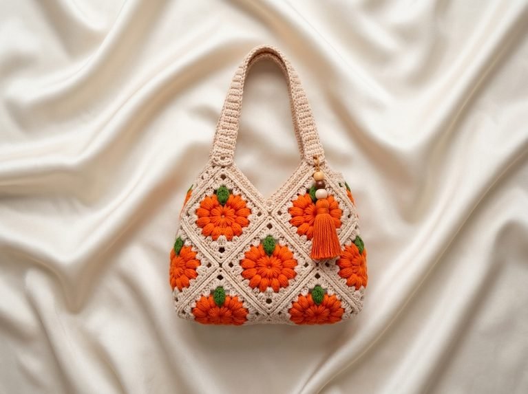 pumpkin flower crochet bag