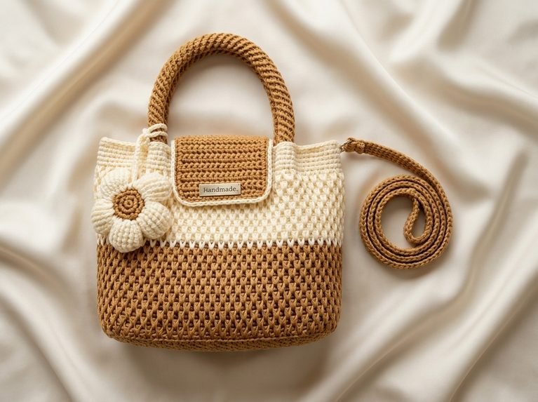 Two-Tone Crochet Shoulder Bag