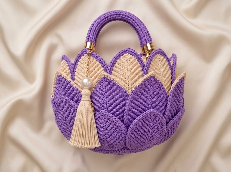 purple leaf motif bag