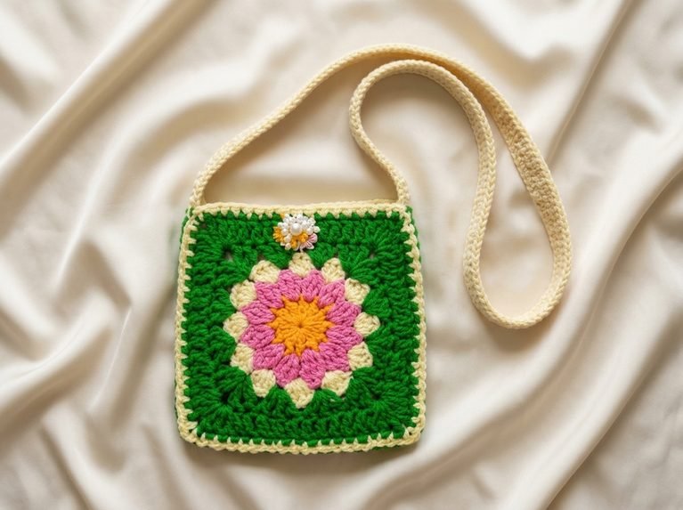 sunflower granny square bag crossbody green