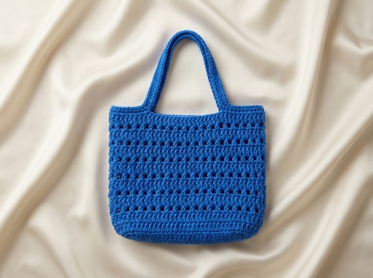 blue crochet tote bag