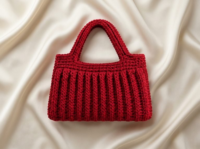 Red Textured Crochet Handbag