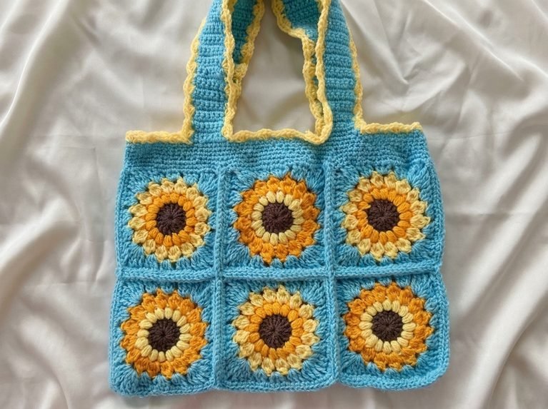 crochet sunflower tote bag