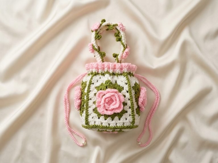 3D rose crochet bag
