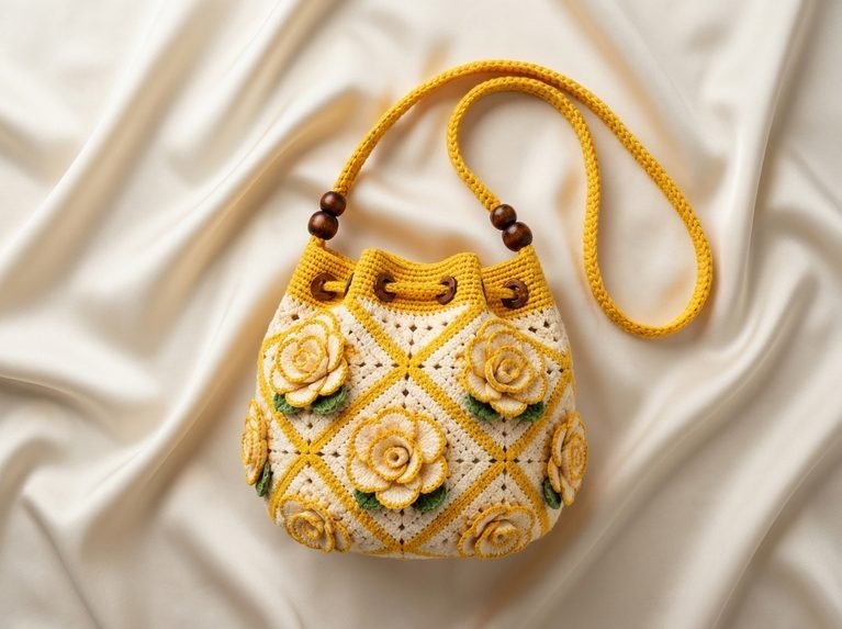 Yellow Flower Crochet Bag