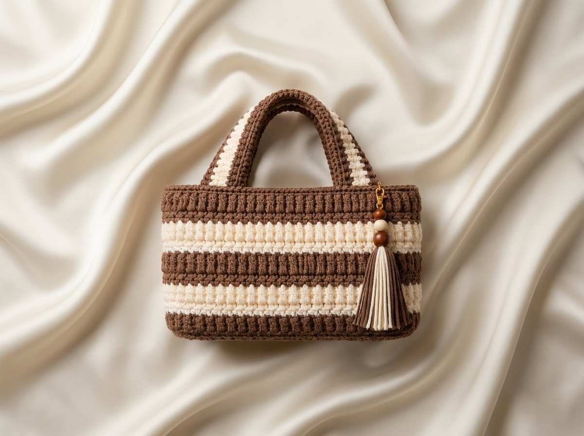 brown cream crochet bag