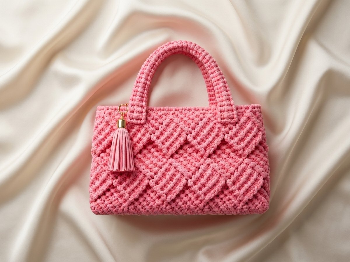pink 3d crochet bag tunisian texture
