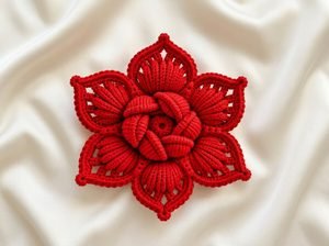 red 3D crochet flower