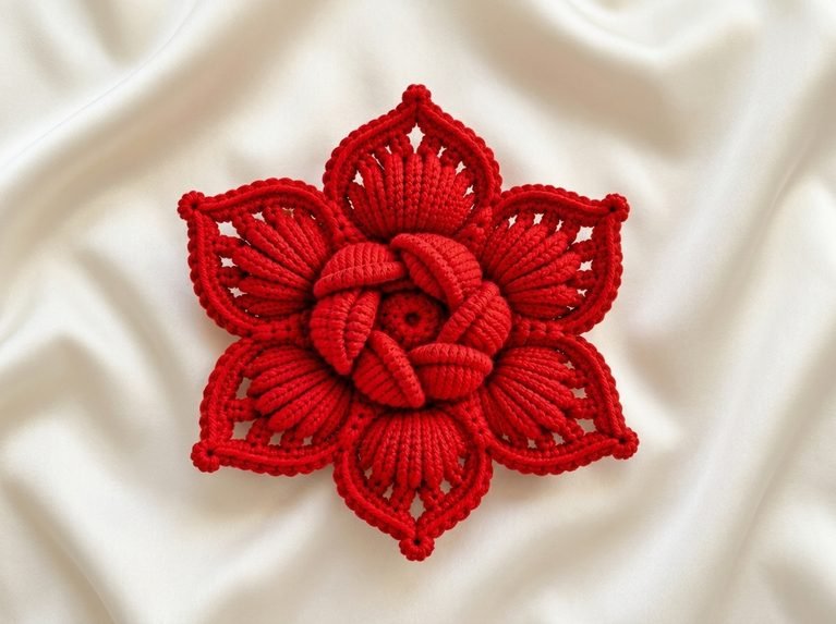 red 3D crochet flower