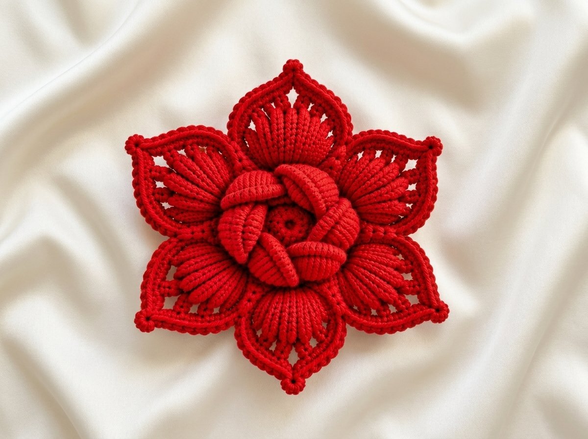 red 3D crochet flower