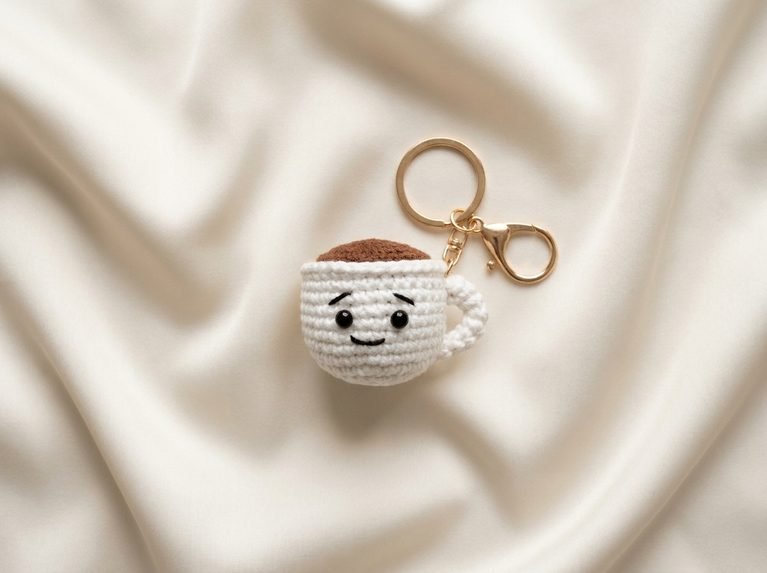 crochet coffee cup keychain