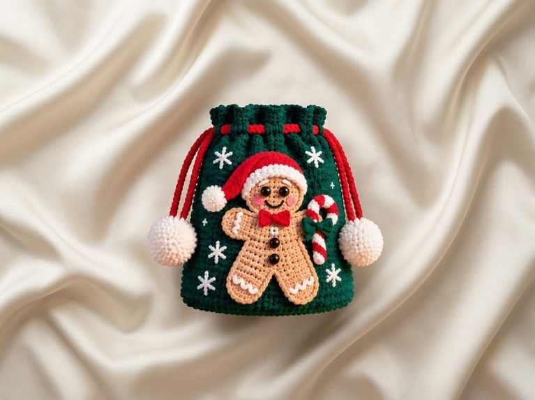 crochet gingerbread gift bag