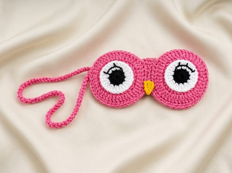 pink owl crochet glasses case