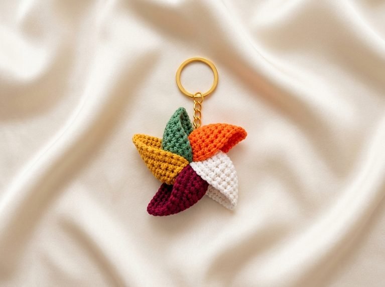 crochet pinwheel keychain